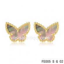 Fake Van Cleef & Arpels Butterflies Earrings Yellow Gold,Brown Mother-Of-Pearl